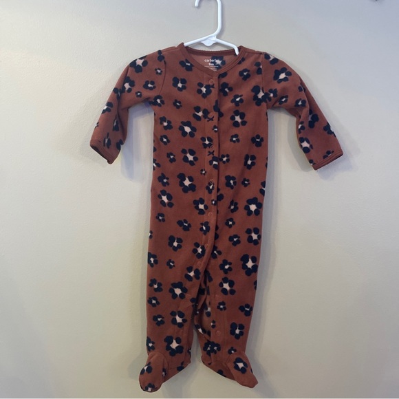 Carter's baby girl 9 month fleece brown leopard print snap-up sleep & play - Picture 1 of 6